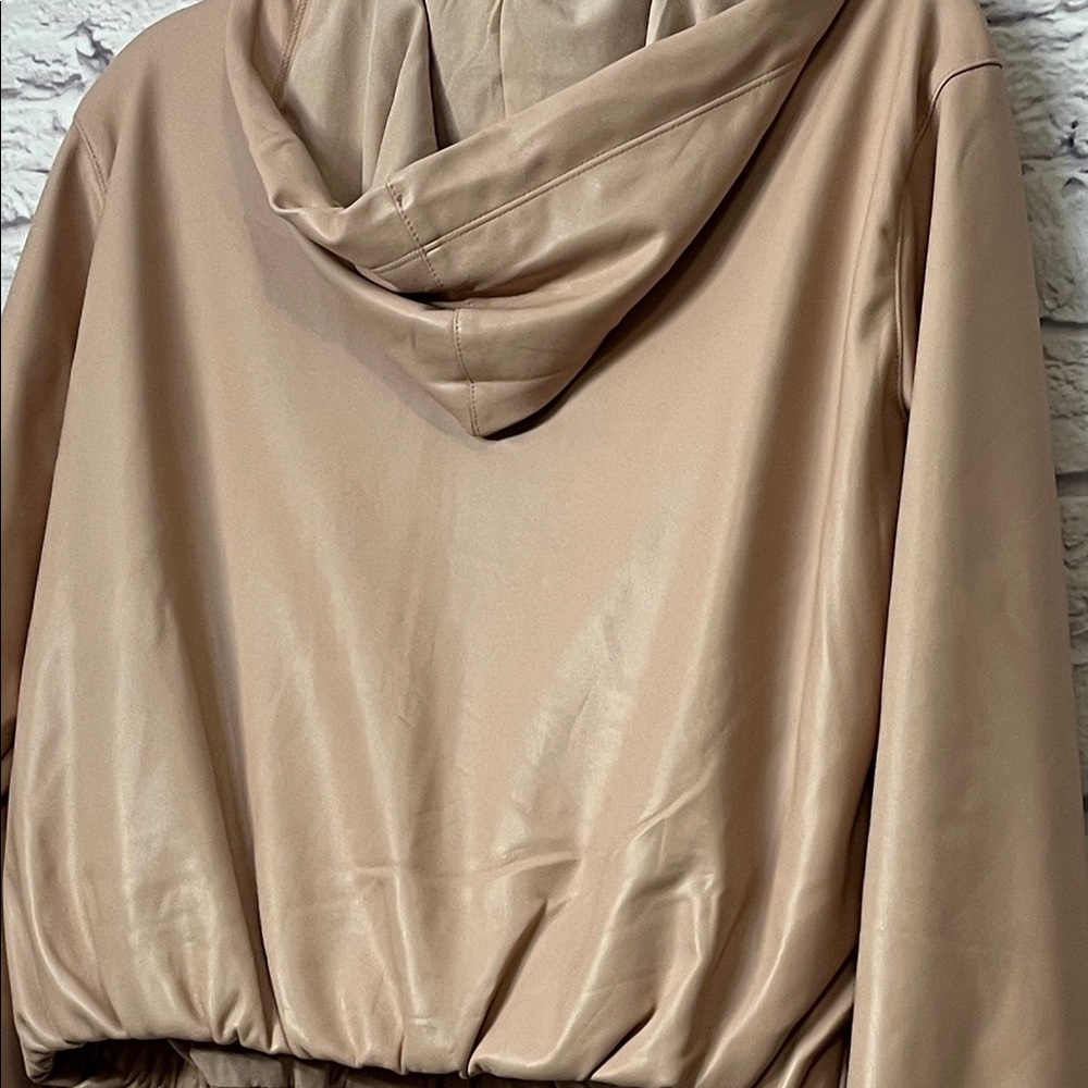 0923.  Elegant Pink Blush Vegan Leather Bomber Jacket - Picture 4 of 4